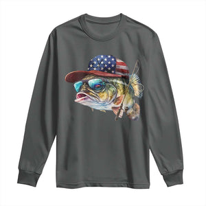 Funny Fishing American Flag Long Sleeve Shirt Patriotic Fisherman Family Gift TS10 Dark Heather Print Your Wear