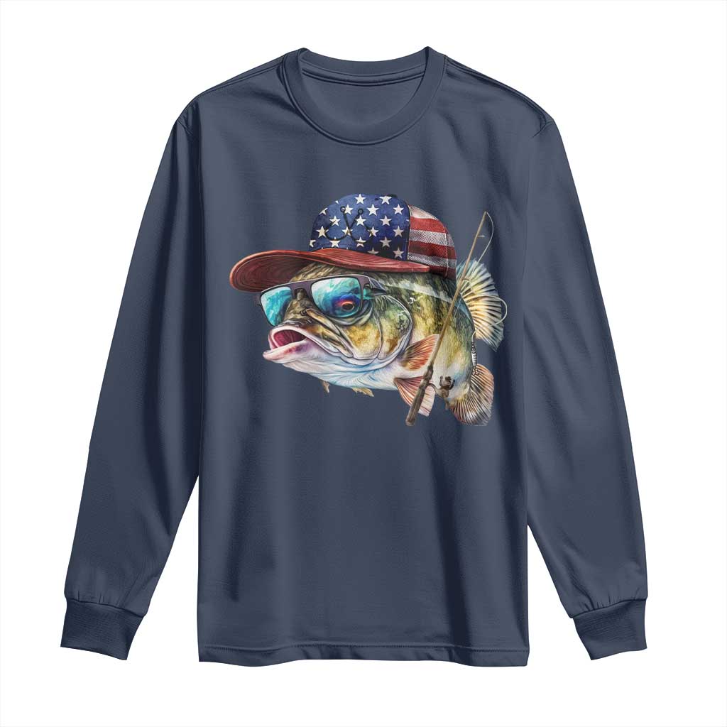 Funny Fishing American Flag Long Sleeve Shirt Patriotic Fisherman Family Gift TS10 Navy Print Your Wear