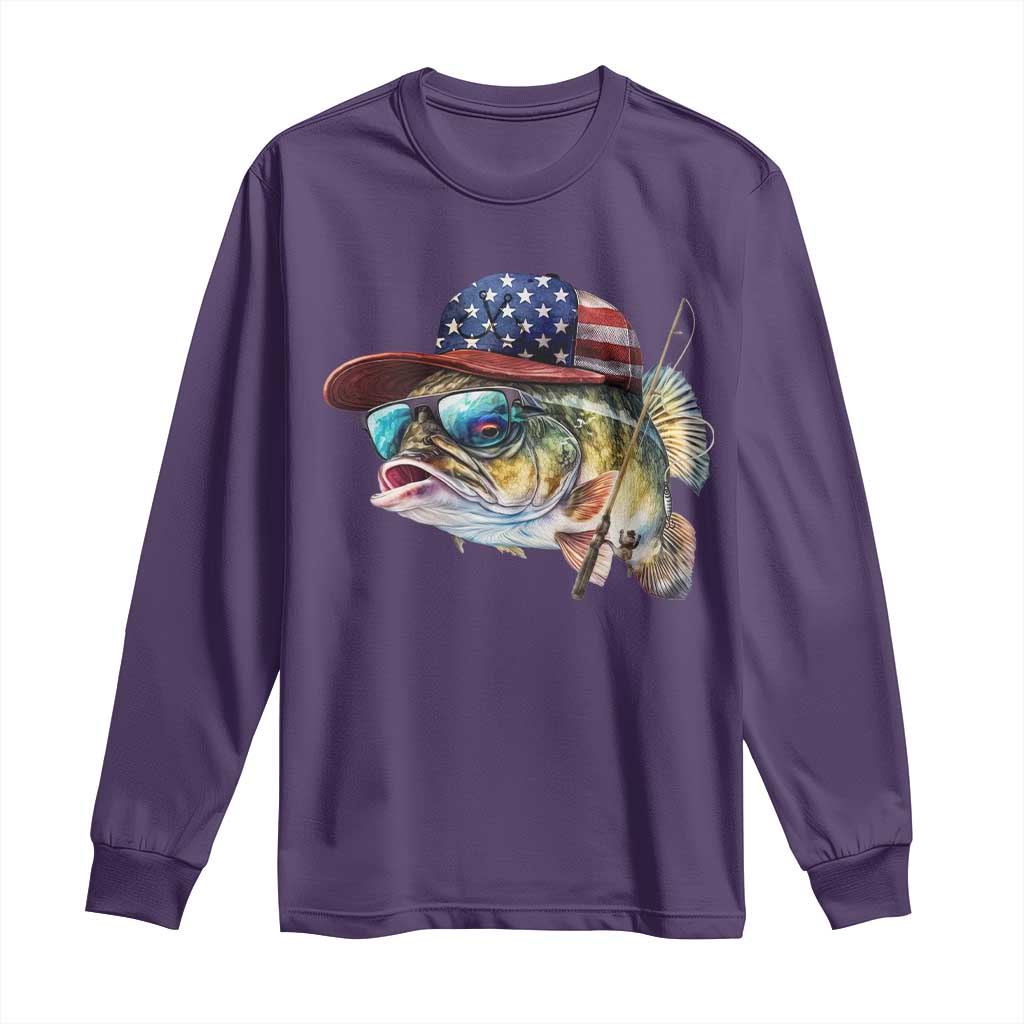 Funny Fishing American Flag Long Sleeve Shirt Patriotic Fisherman Family Gift TS10 Purple Print Your Wear