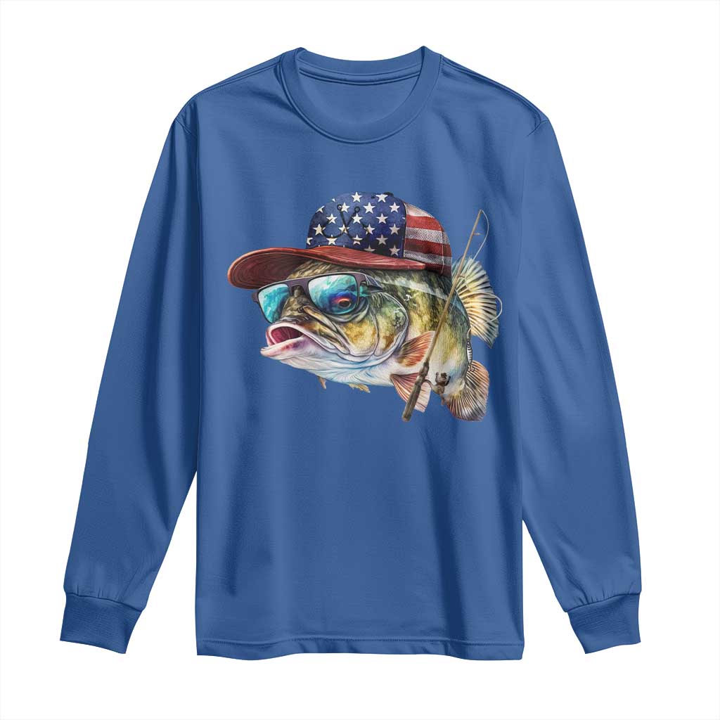 Funny Fishing American Flag Long Sleeve Shirt Patriotic Fisherman Family Gift TS10 Royal Blue Print Your Wear