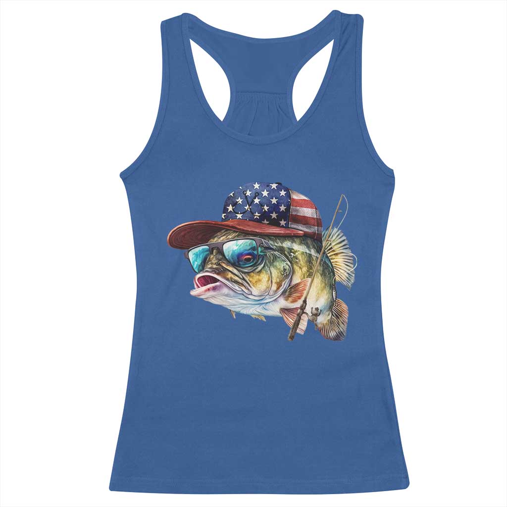 Funny Fishing American Flag Racerback Tank Top Patriotic Fisherman Family Gift TS10 Royal Blue Print Your Wear