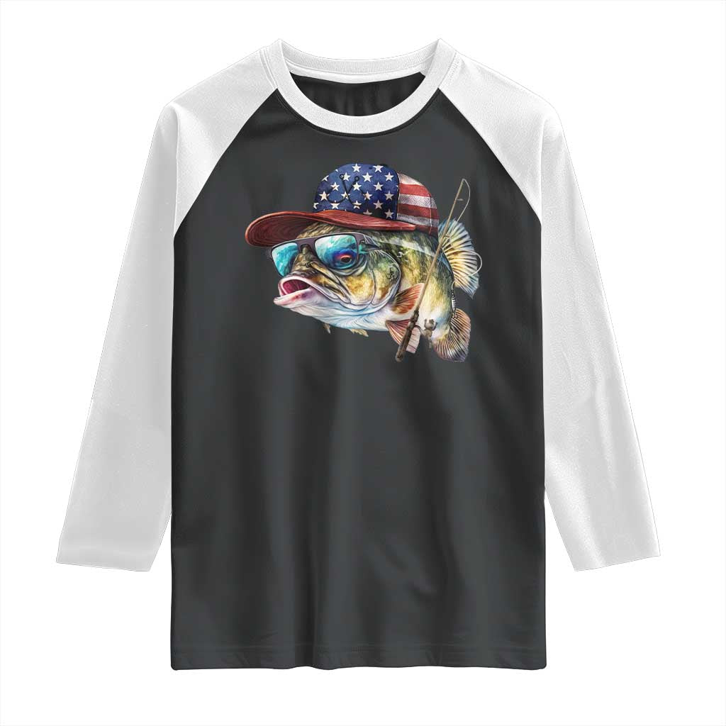 Funny Fishing American Flag Raglan Shirt Patriotic Fisherman Family Gift TS10 Black White Print Your Wear