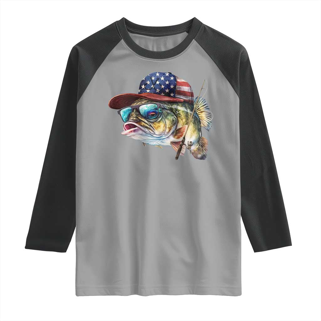 Funny Fishing American Flag Raglan Shirt Patriotic Fisherman Family Gift TS10 Sport Gray Black Print Your Wear