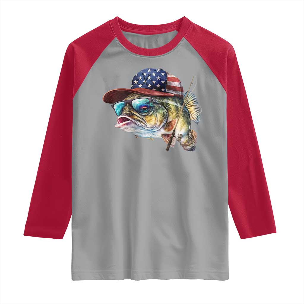 Funny Fishing American Flag Raglan Shirt Patriotic Fisherman Family Gift TS10 Sport Gray Red Print Your Wear
