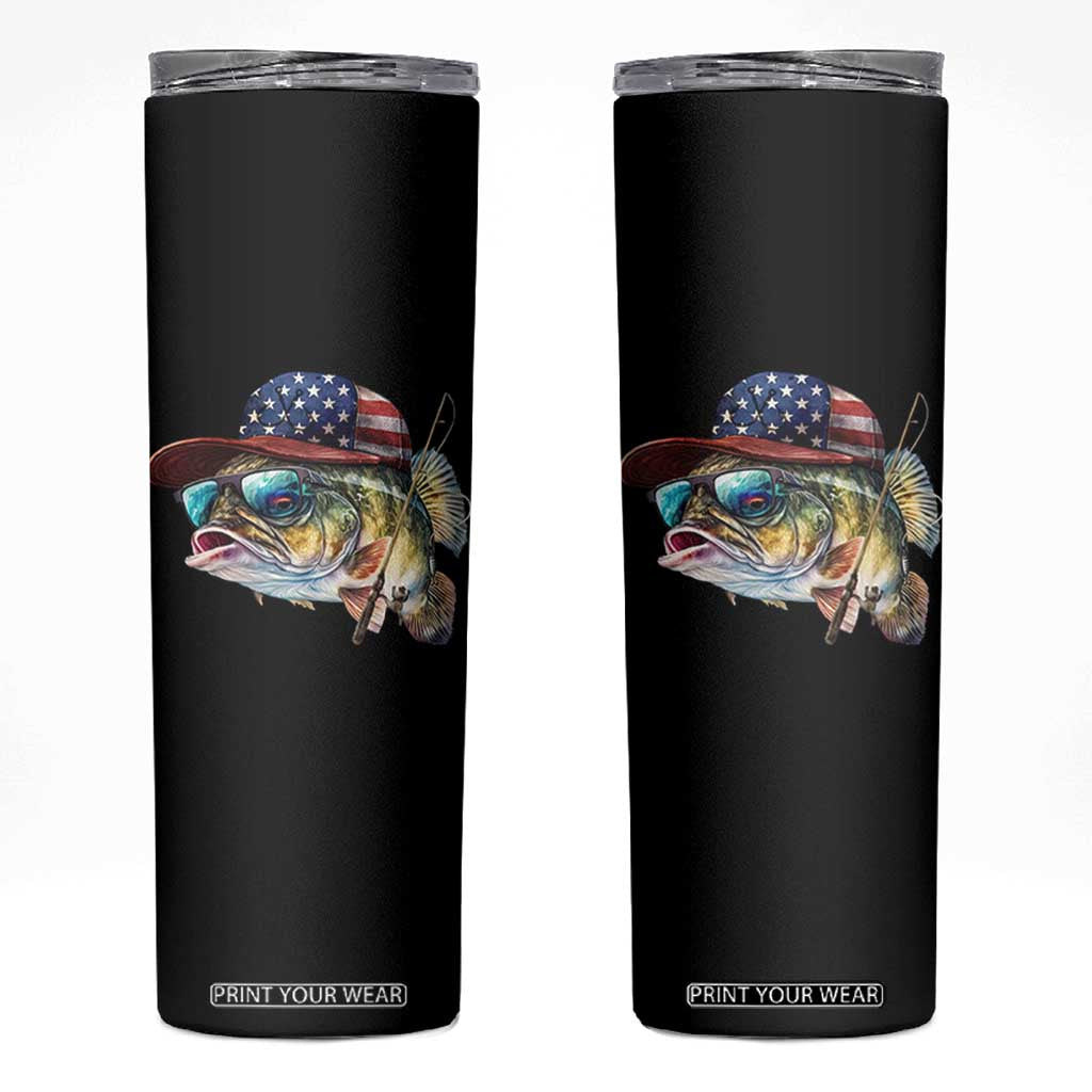 Funny Fishing American Flag Skinny Tumbler Patriotic Fisherman Family Gift TS10 Black Print Your Wear