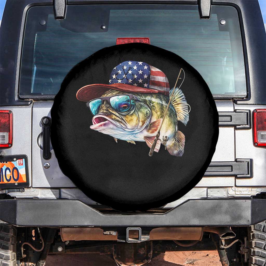 Funny Fishing American Flag Spare Tire Cover Patriotic Fisherman Family Gift TS10 No hole Black Print Your Wear