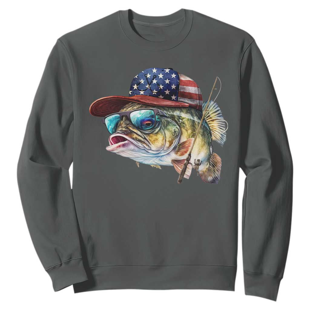Funny Fishing American Flag Sweatshirt Patriotic Fisherman Family Gift TS10 Dark Heather Print Your Wear
