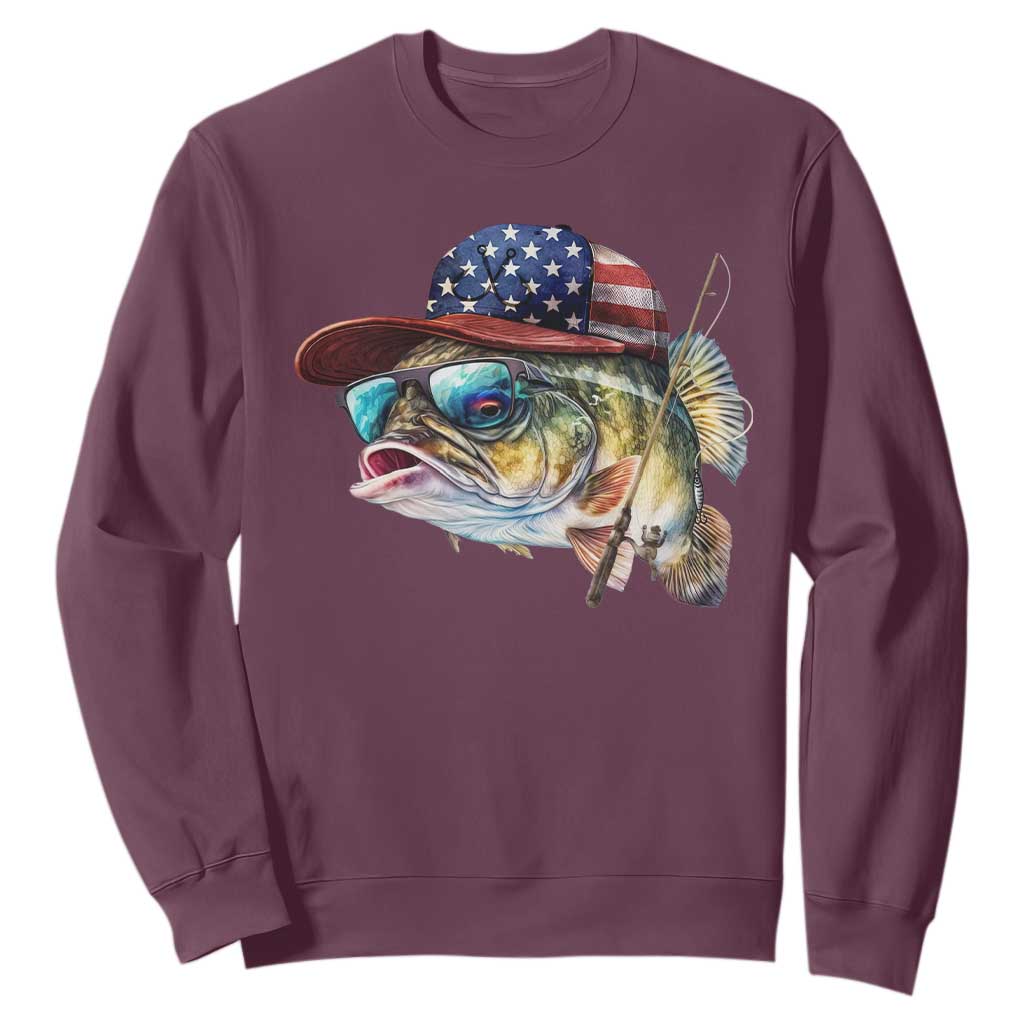 Funny Fishing American Flag Sweatshirt Patriotic Fisherman Family Gift TS10 Maroon Print Your Wear