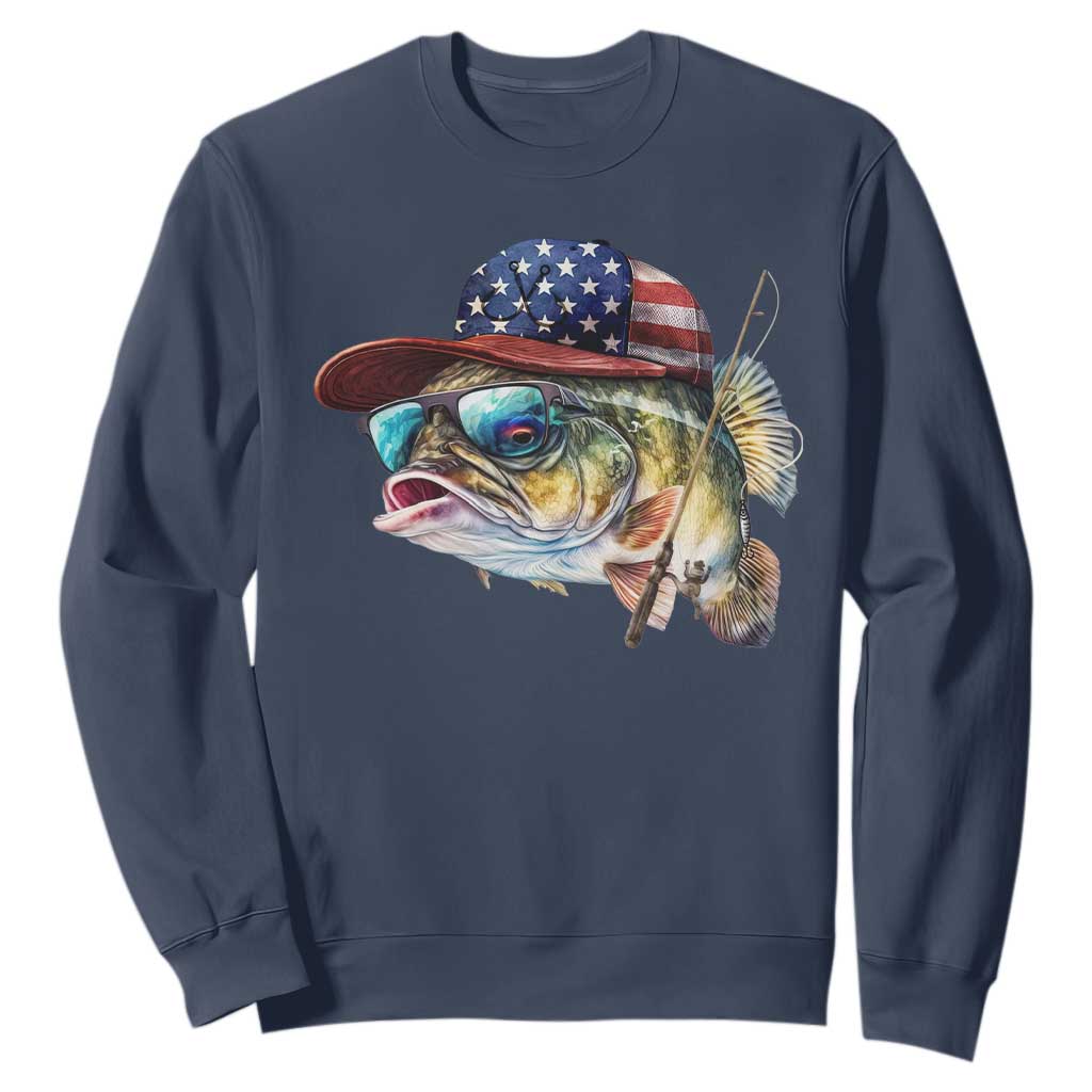 Funny Fishing American Flag Sweatshirt Patriotic Fisherman Family Gift TS10 Navy Print Your Wear
