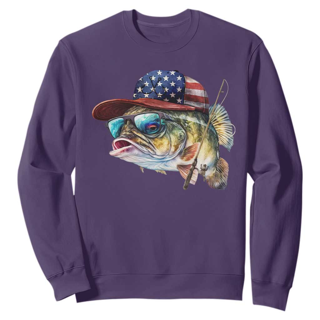 Funny Fishing American Flag Sweatshirt Patriotic Fisherman Family Gift TS10 Purple Print Your Wear