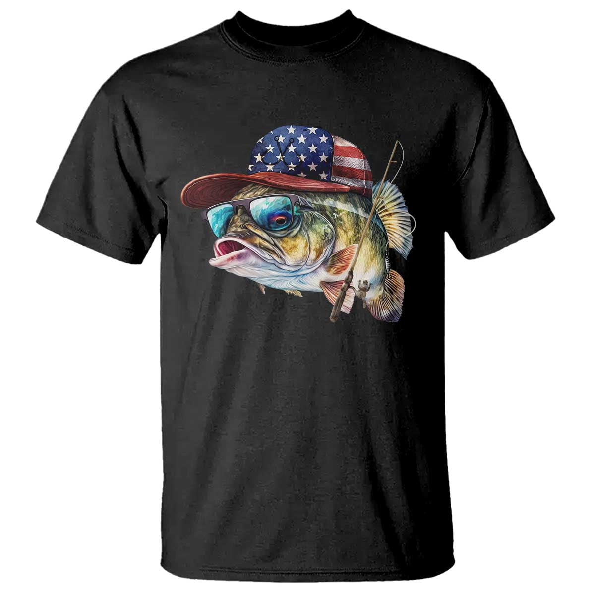 Funny Fishing American Flag T Shirt Patriotic Fisherman Family Gift TS10 Black Print Your Wear