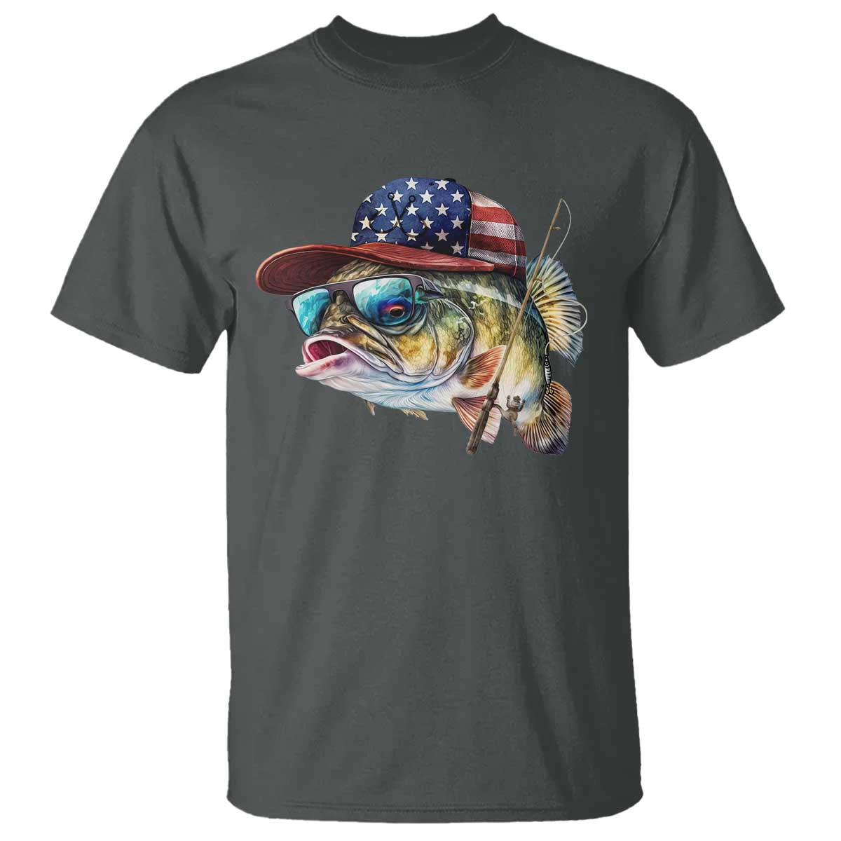 Funny Fishing American Flag T Shirt Patriotic Fisherman Family Gift TS10 Dark Heather Print Your Wear