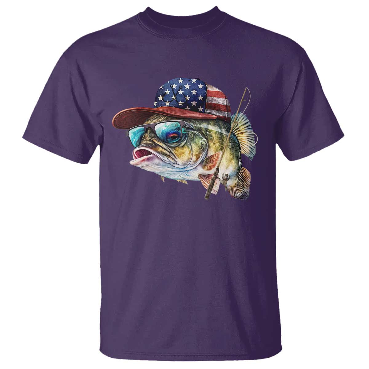 Funny Fishing American Flag T Shirt Patriotic Fisherman Family Gift TS10 Purple Print Your Wear