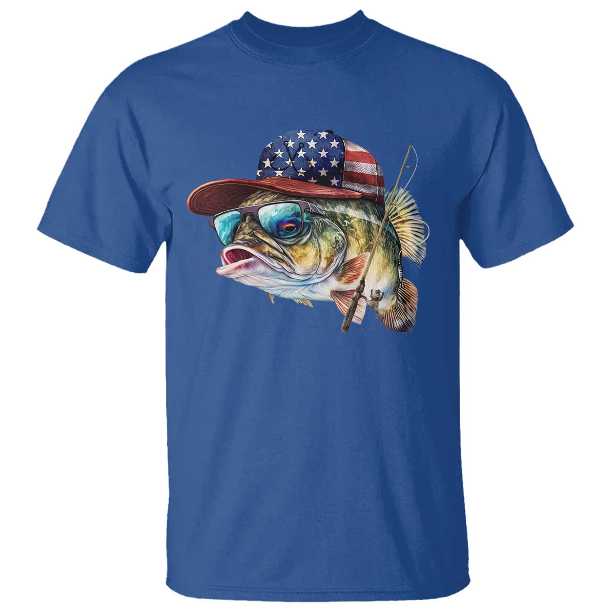 Funny Fishing American Flag T Shirt Patriotic Fisherman Family Gift TS10 Royal Blue Print Your Wear