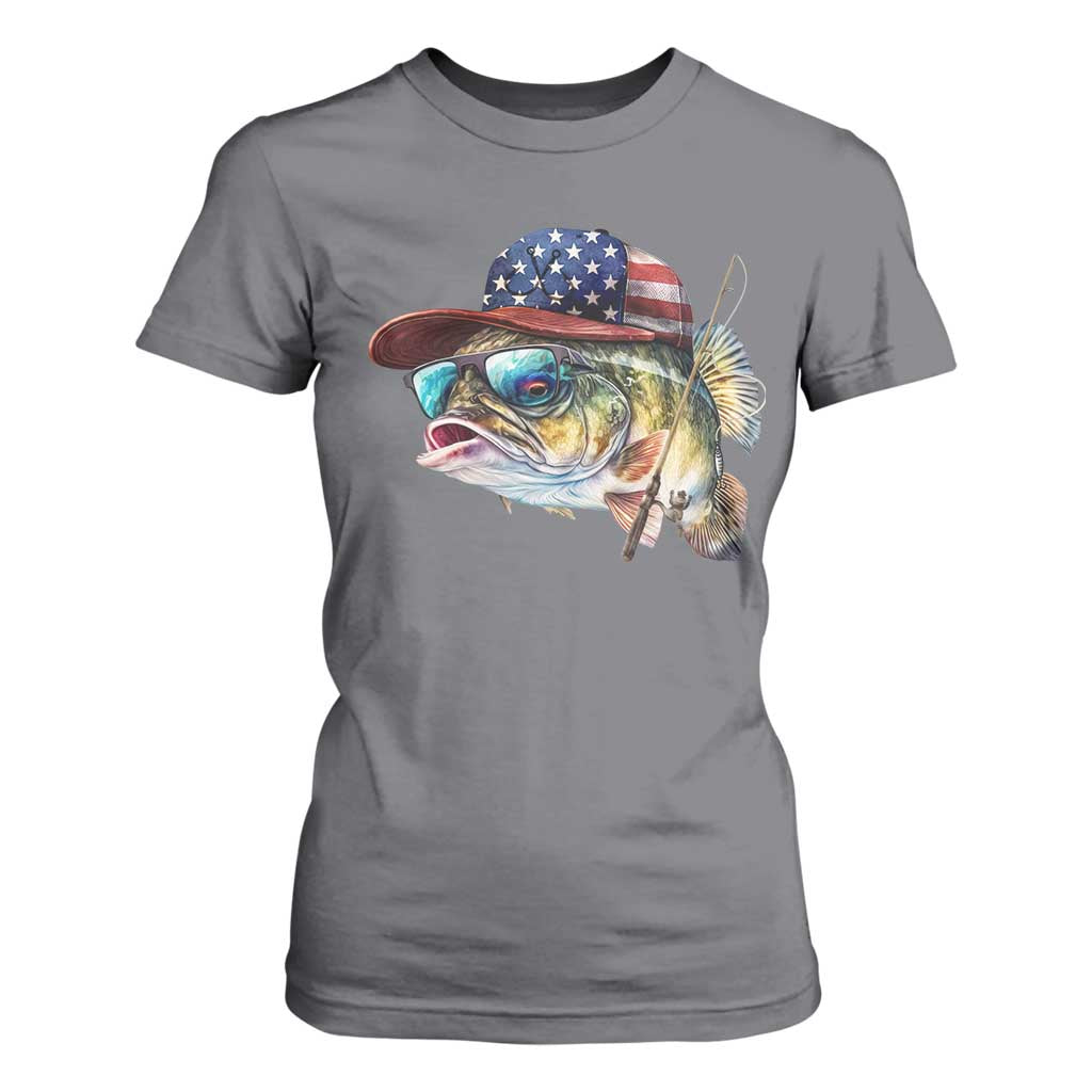 Funny Fishing American Flag T Shirt For Women Patriotic Fisherman Family Gift TS10 Charcoal Print Your Wear