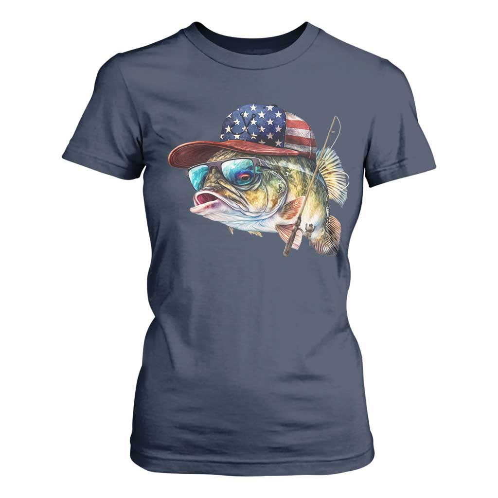Funny Fishing American Flag T Shirt For Women Patriotic Fisherman Family Gift TS10 Navy Print Your Wear