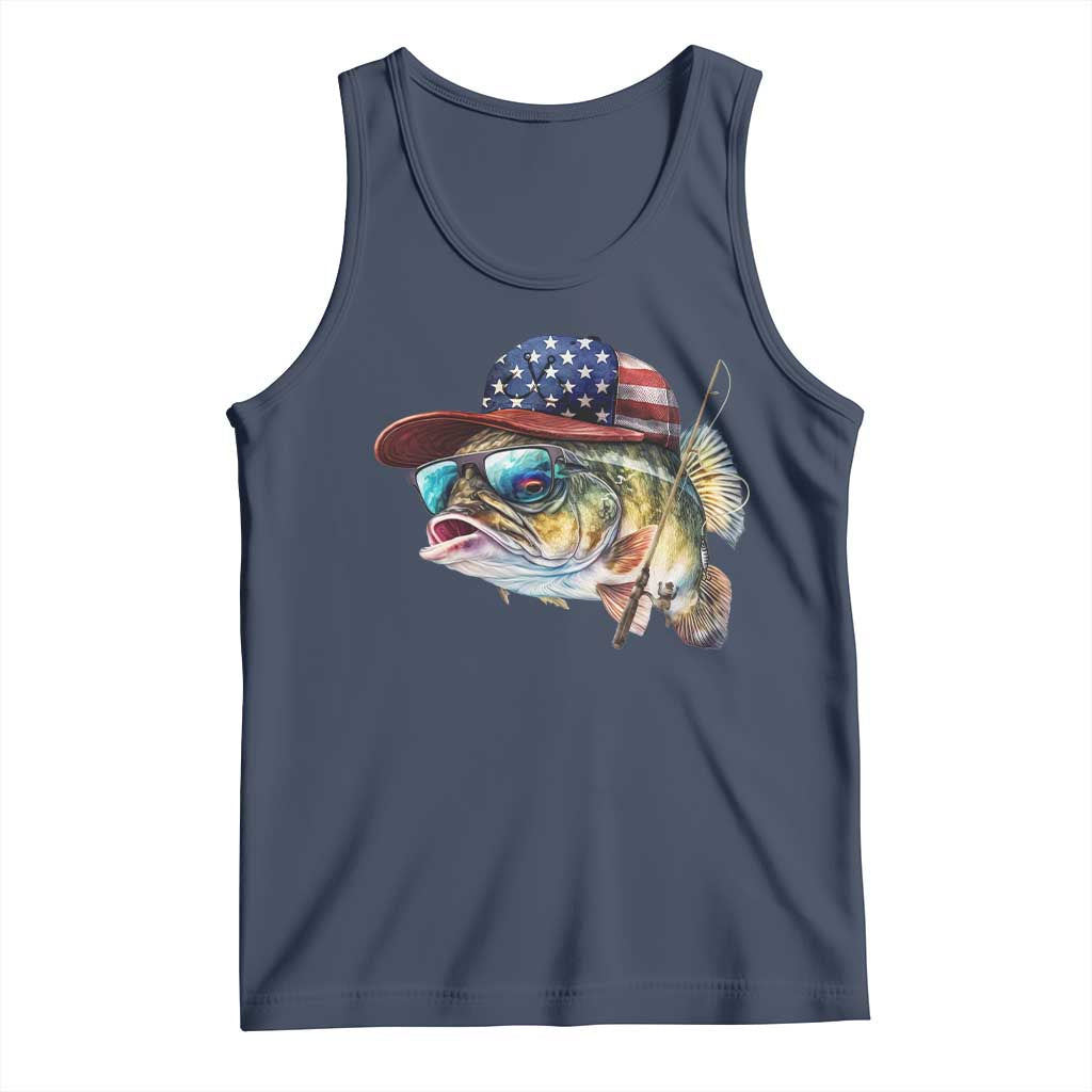 Funny Fishing American Flag Tank Top Patriotic Fisherman Family Gift TS10 Navy Print Your Wear