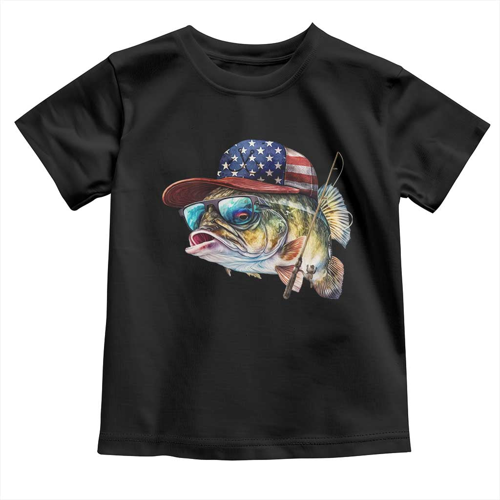 Funny Fishing American Flag Toddler T Shirt Patriotic Fisherman Family Gift TS10 Black Print Your Wear