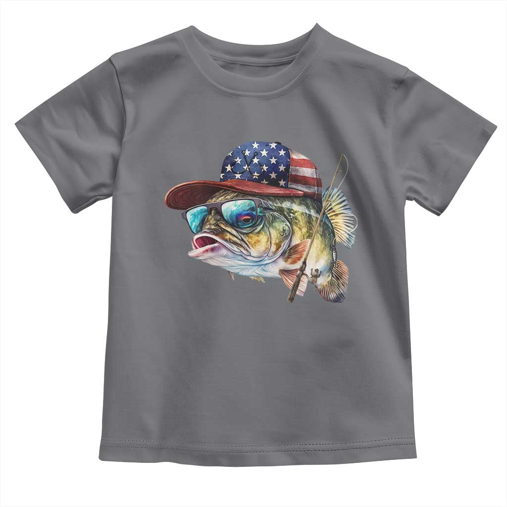Funny Fishing American Flag Toddler T Shirt Patriotic Fisherman Family Gift TS10 Charcoal Print Your Wear