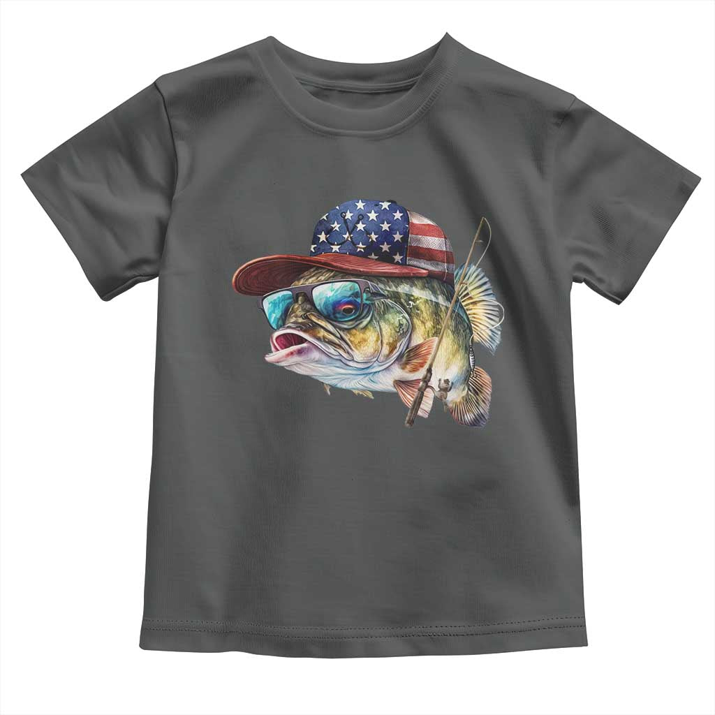 Funny Fishing American Flag Toddler T Shirt Patriotic Fisherman Family Gift TS10 Dark Heather Print Your Wear