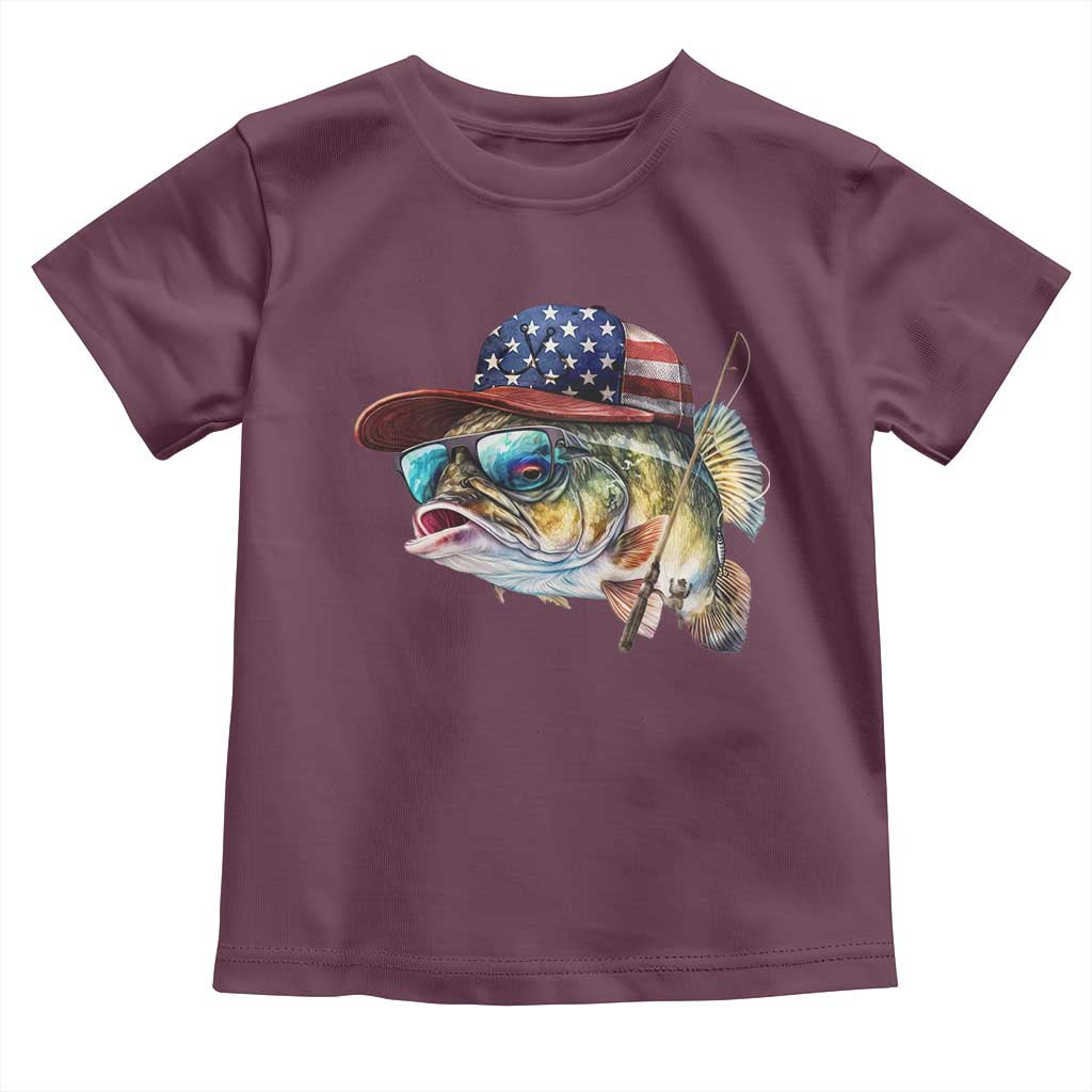Funny Fishing American Flag Toddler T Shirt Patriotic Fisherman Family Gift TS10 Maroon Print Your Wear