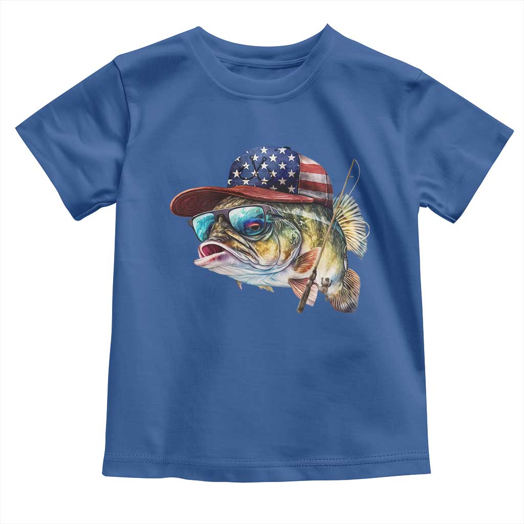 Funny Fishing American Flag Toddler T Shirt Patriotic Fisherman Family Gift TS10 Royal Blue Print Your Wear