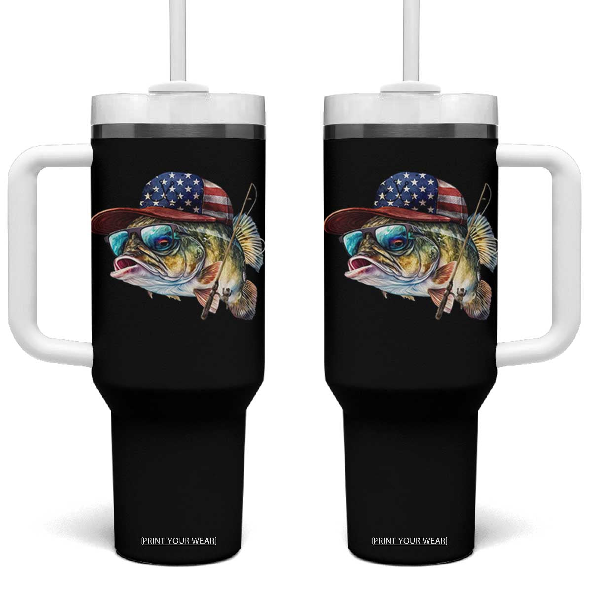 Funny Fishing American Flag Tumbler With Handle Patriotic Fisherman Family Gift TS10 One Size: 40 oz Black Print Your Wear