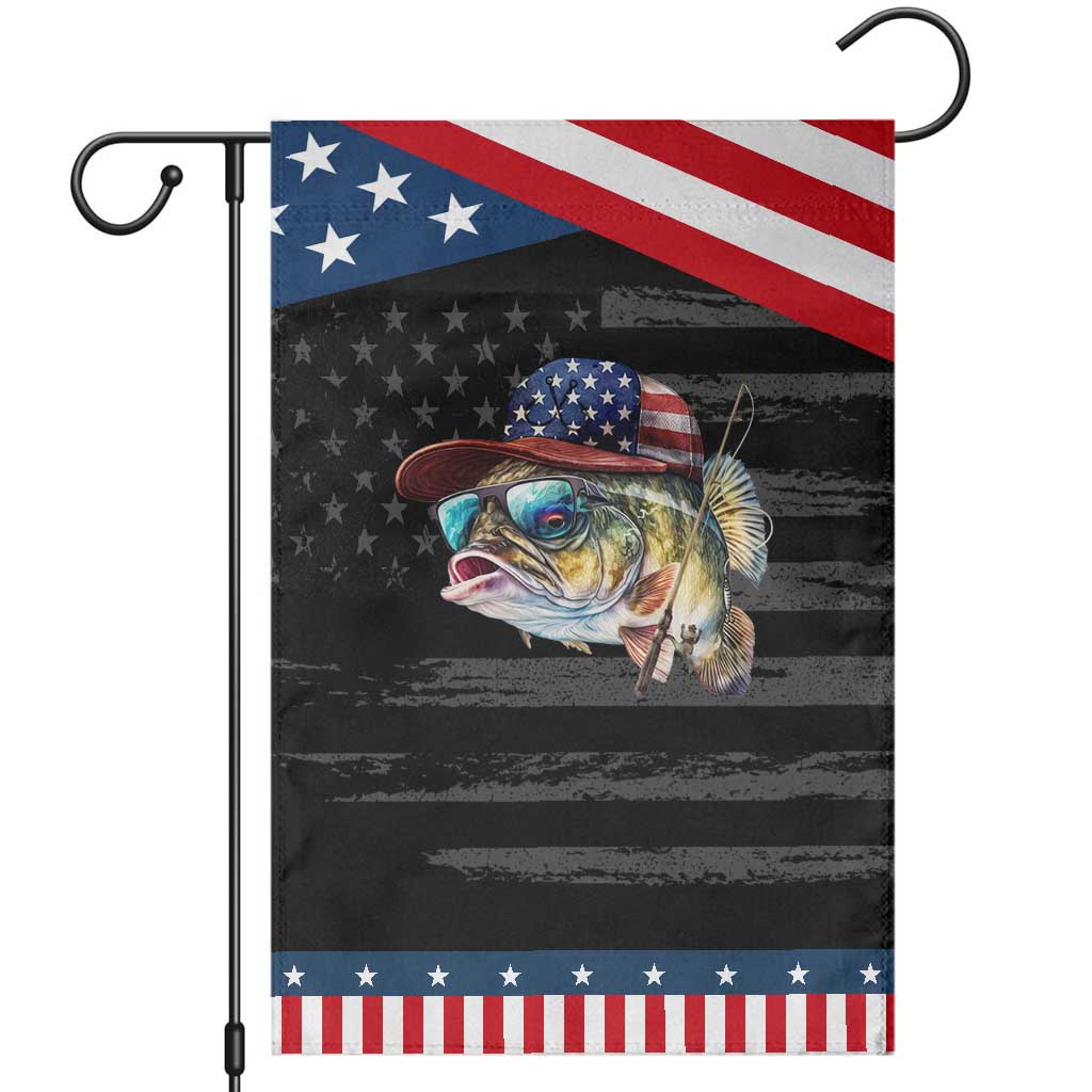 Funny Fishing American Flag Garden Flag Patriotic Fisherman Family Gift TS10 Distressed Black Blue Print Your Wear