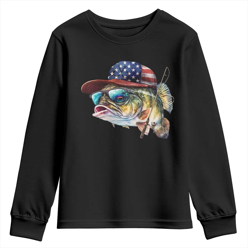 Funny Fishing American Flag Youth Sweatshirt Patriotic Fisherman Family Gift TS10 Black Print Your Wear