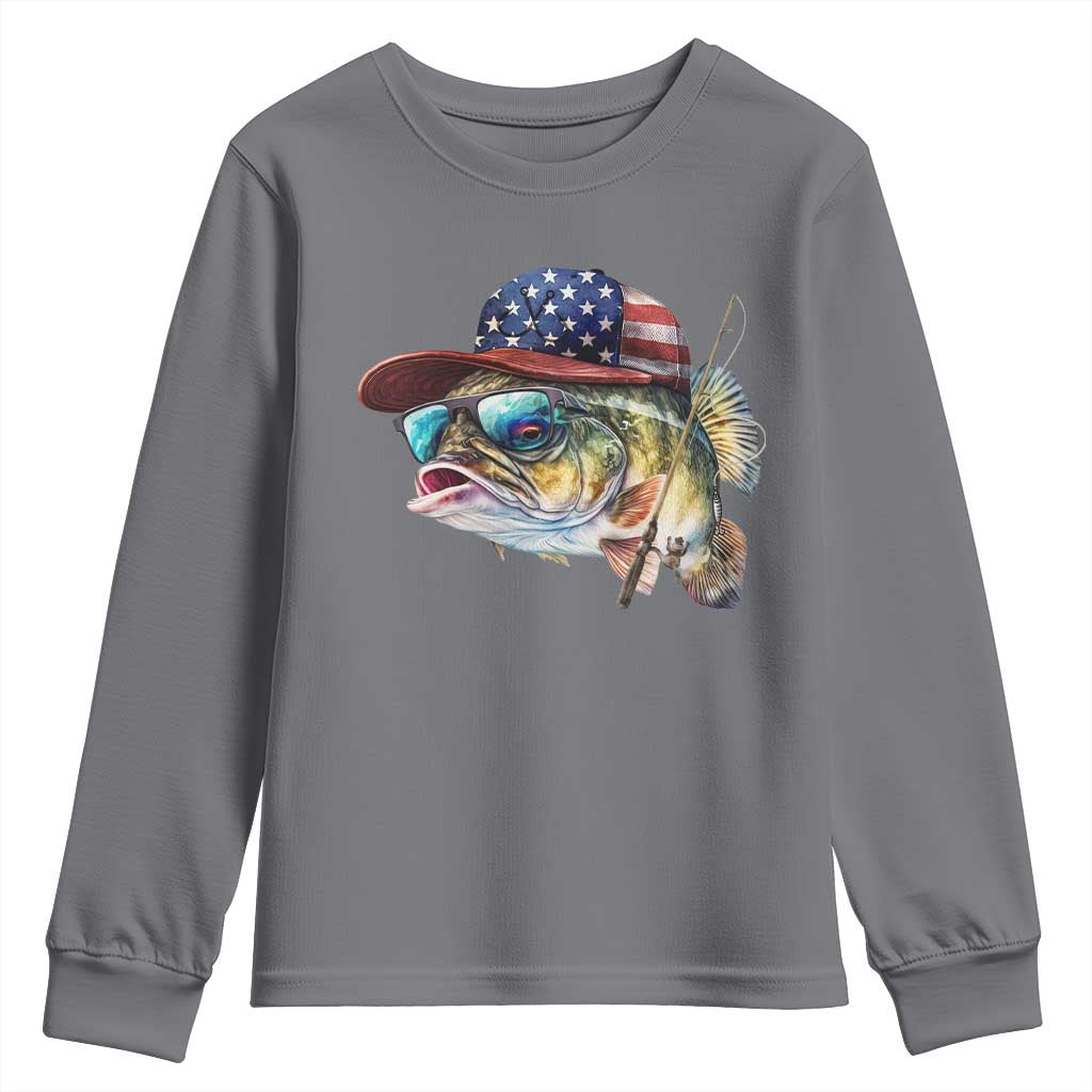 Funny Fishing American Flag Youth Sweatshirt Patriotic Fisherman Family Gift TS10 Charcoal Print Your Wear