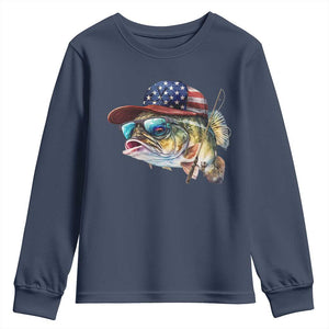 Funny Fishing American Flag Youth Sweatshirt Patriotic Fisherman Family Gift TS10 Navy Print Your Wear