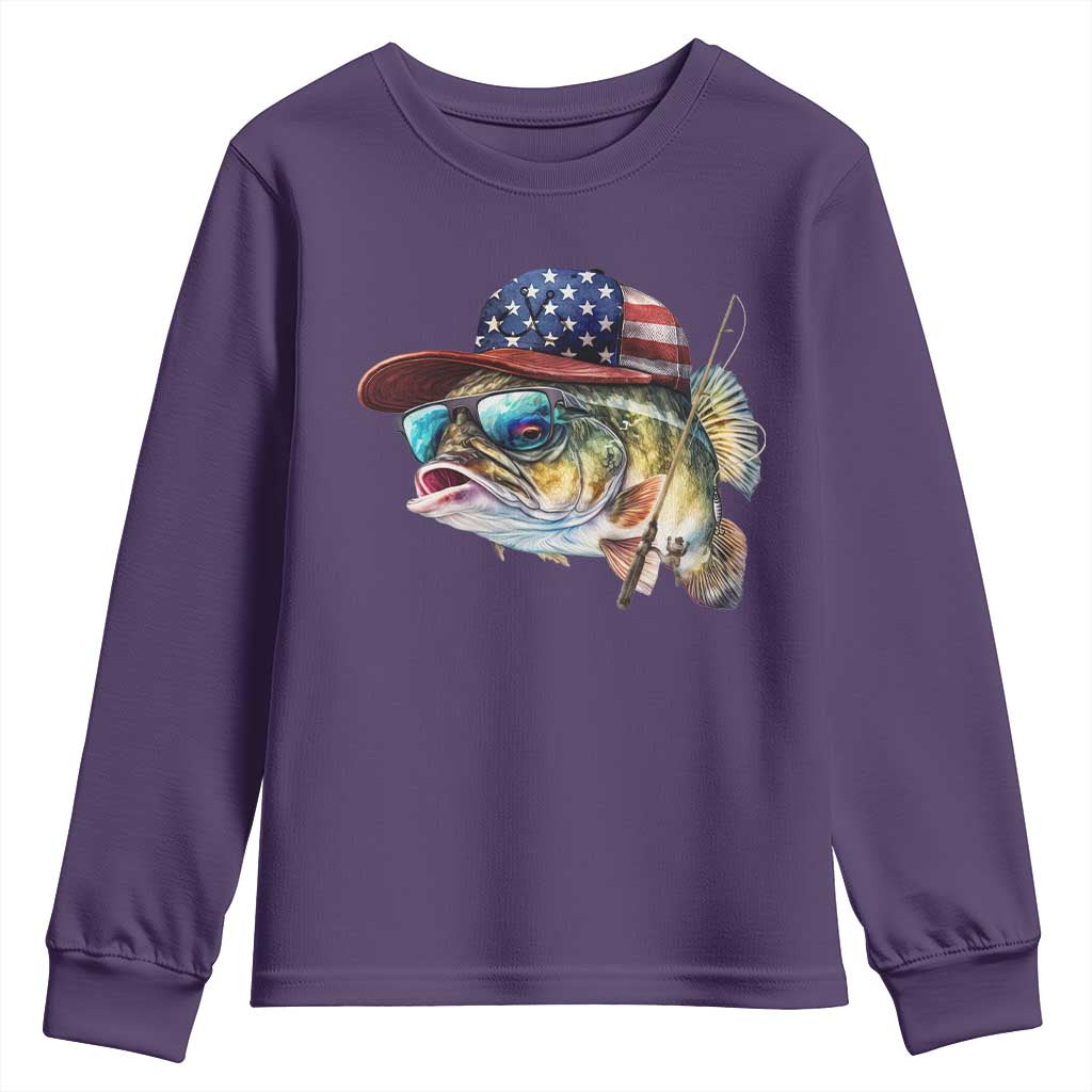 Funny Fishing American Flag Youth Sweatshirt Patriotic Fisherman Family Gift TS10 Purple Print Your Wear