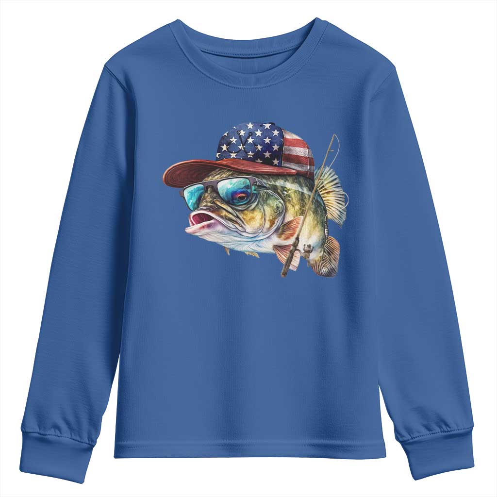 Funny Fishing American Flag Youth Sweatshirt Patriotic Fisherman Family Gift TS10 Royal Blue Print Your Wear