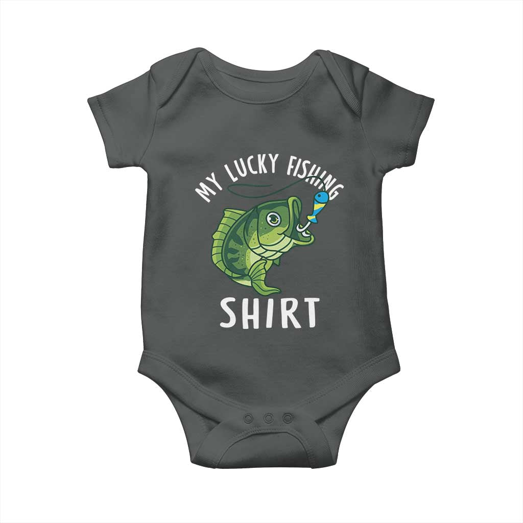 Lucky Fishing Baby Onesie Funny Fisherman Fish Lovers TS10 Dark Heather Print Your Wear
