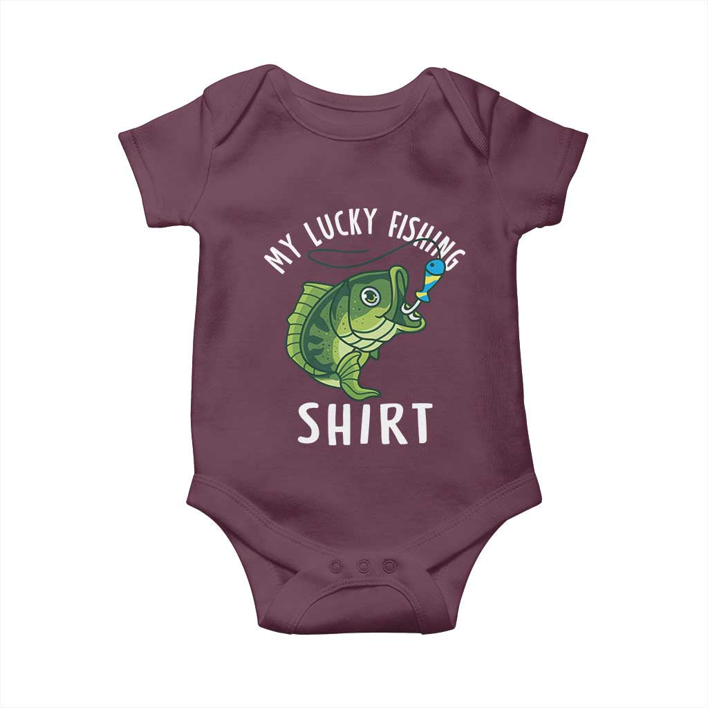 Lucky Fishing Baby Onesie Funny Fisherman Fish Lovers TS10 Maroon Print Your Wear