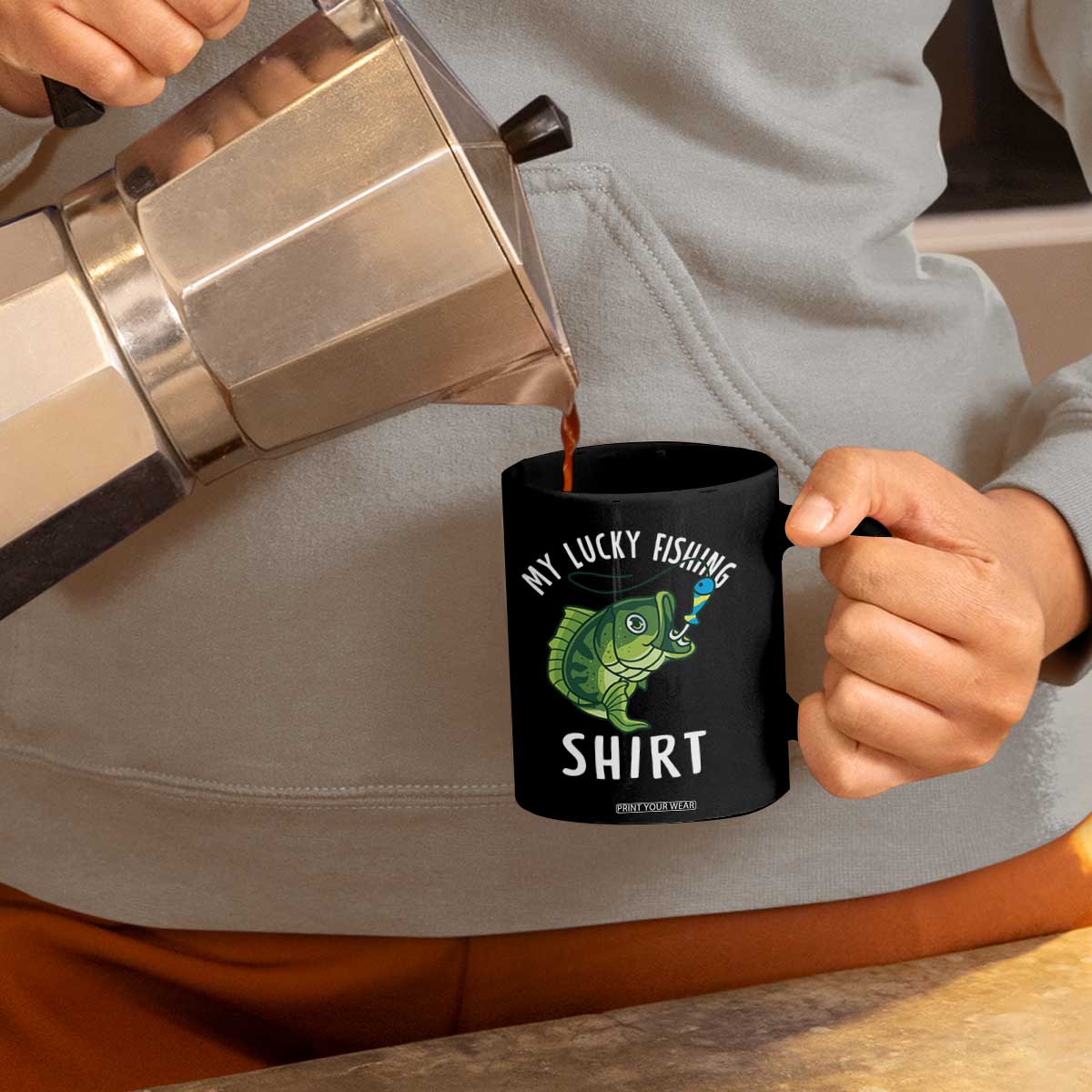 Lucky Fishing Coffee Mug Funny Fisherman Fish Lovers TS10 Print Your Wear