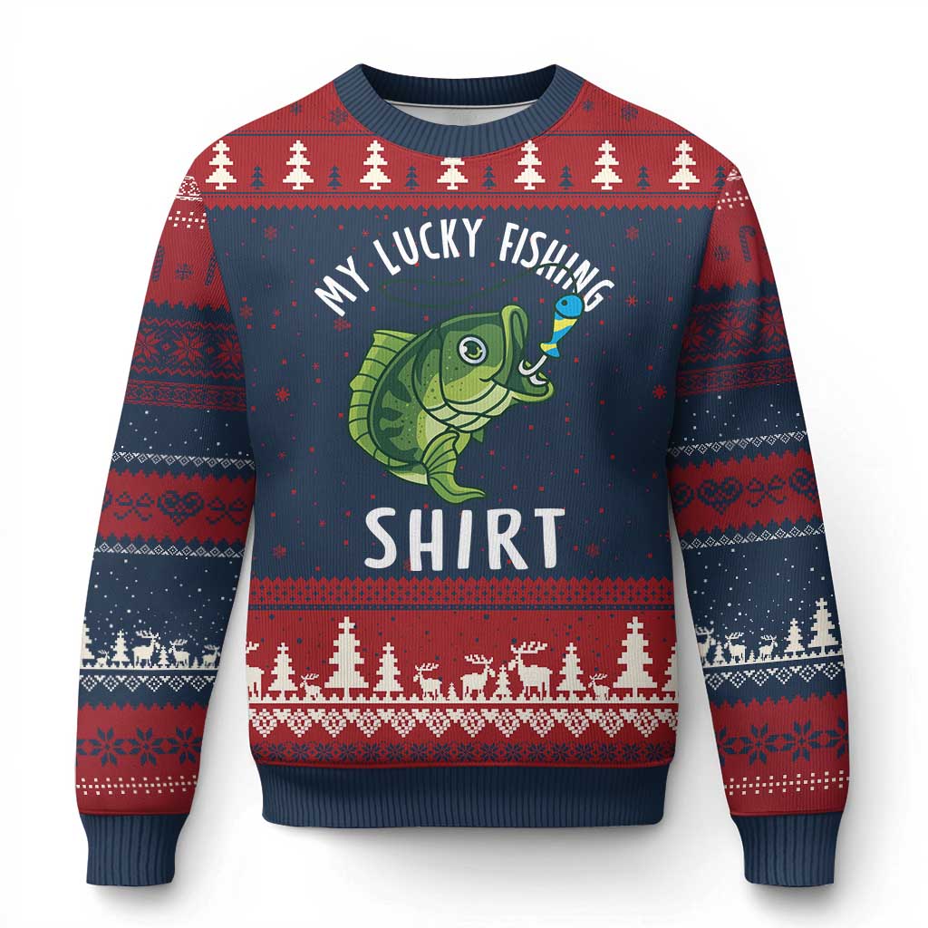 Lucky Fishing Ugly Christmas Sweater Funny Fisherman Fish Lovers TS10 Navy Red Print Your Wear