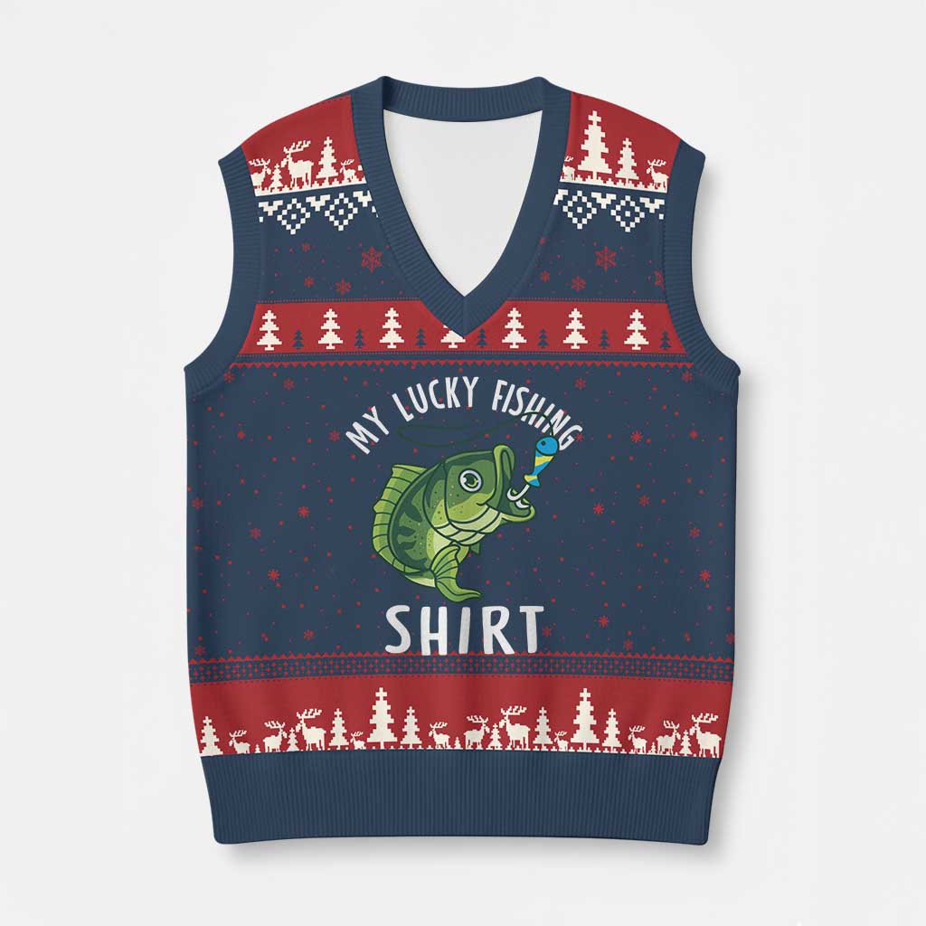 Lucky Fishing V-Neck Knit Sweater Vest Funny Fisherman Fish Lovers TS10 Navy Red Print Your Wear