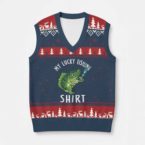 Lucky Fishing V-Neck Knit Sweater Vest Funny Fisherman Fish Lovers TS10 Navy Red Print Your Wear