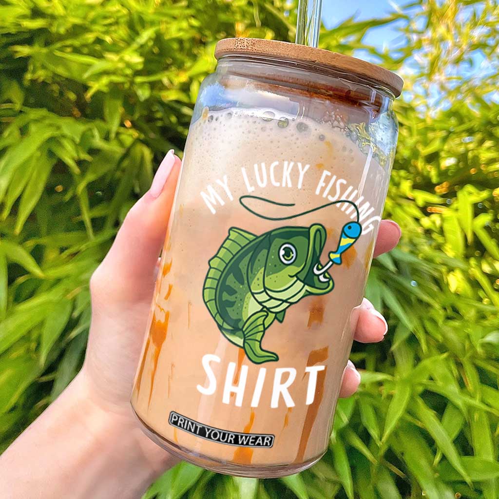 Lucky Fishing Glass Can Funny Fisherman Fish Lovers TS10 Black Print Your Wear