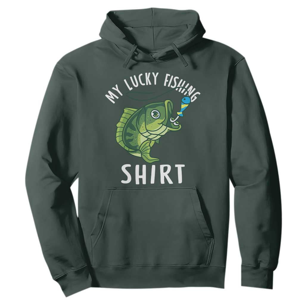 Lucky Fishing Hoodie Funny Fisherman Fish Lovers TS10 Dark Forest Green Print Your Wear
