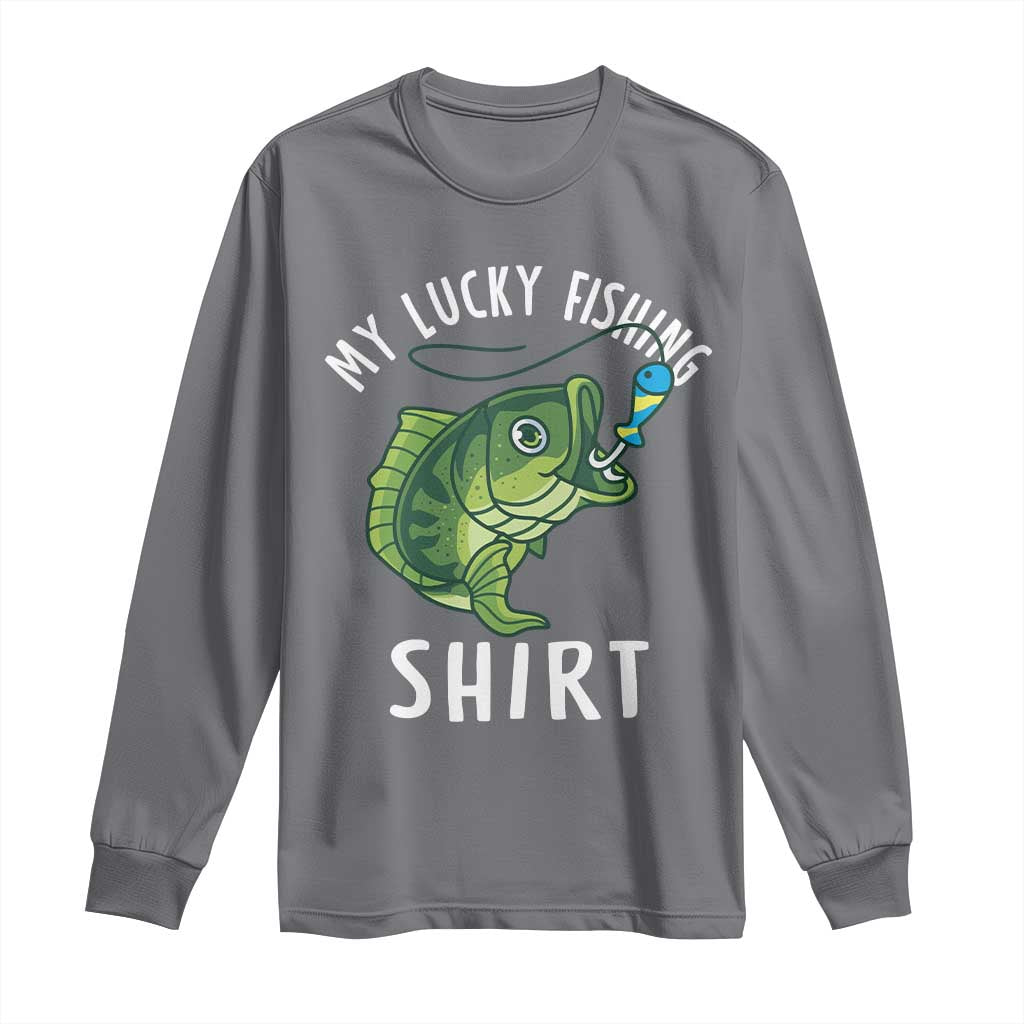 Lucky Fishing Long Sleeve Shirt Funny Fisherman Fish Lovers TS10 Charcoal Print Your Wear
