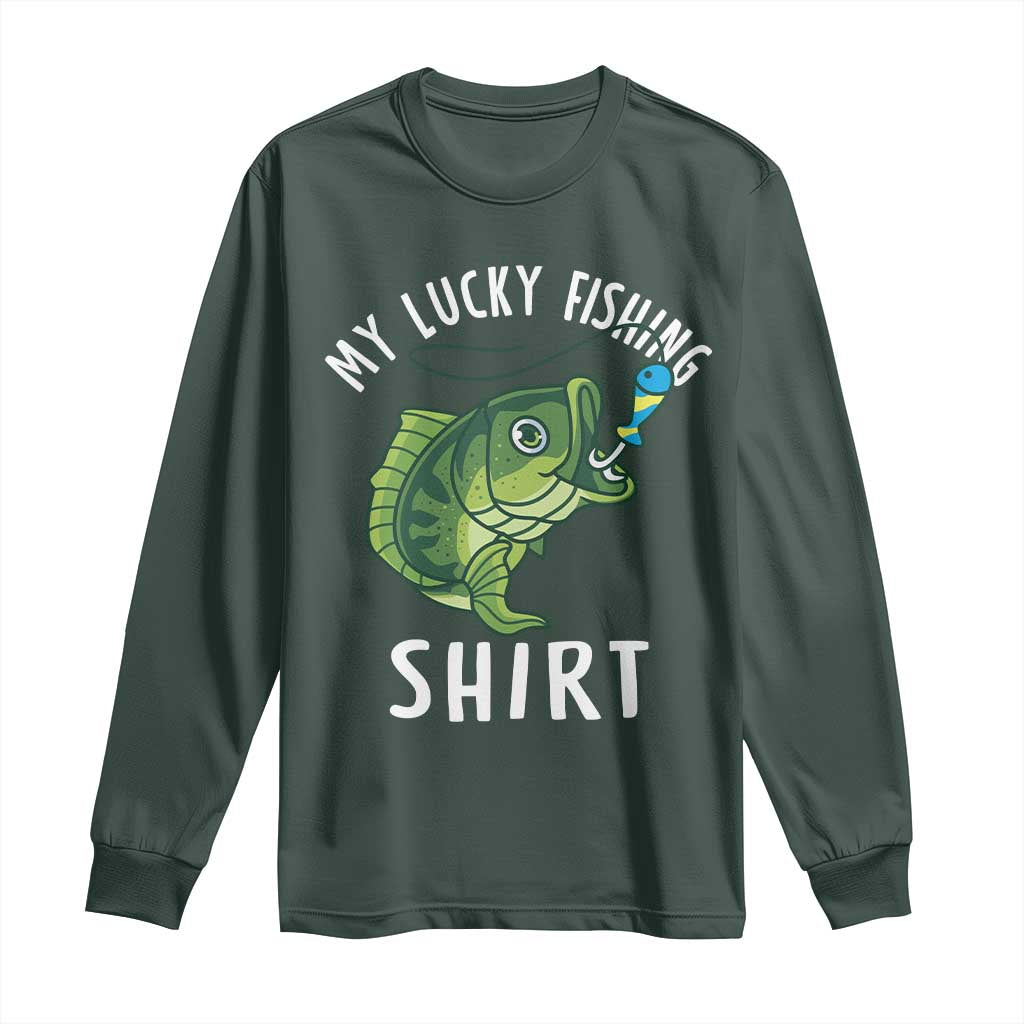 Lucky Fishing Long Sleeve Shirt Funny Fisherman Fish Lovers TS10 Dark Forest Green Print Your Wear
