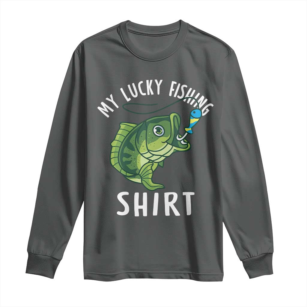 Lucky Fishing Long Sleeve Shirt Funny Fisherman Fish Lovers TS10 Dark Heather Print Your Wear