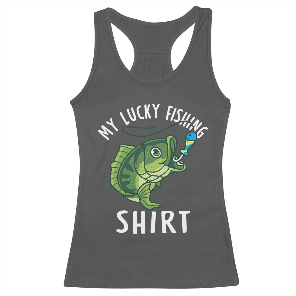 Lucky Fishing Racerback Tank Top Funny Fisherman Fish Lovers TS10 Dark Heather Print Your Wear