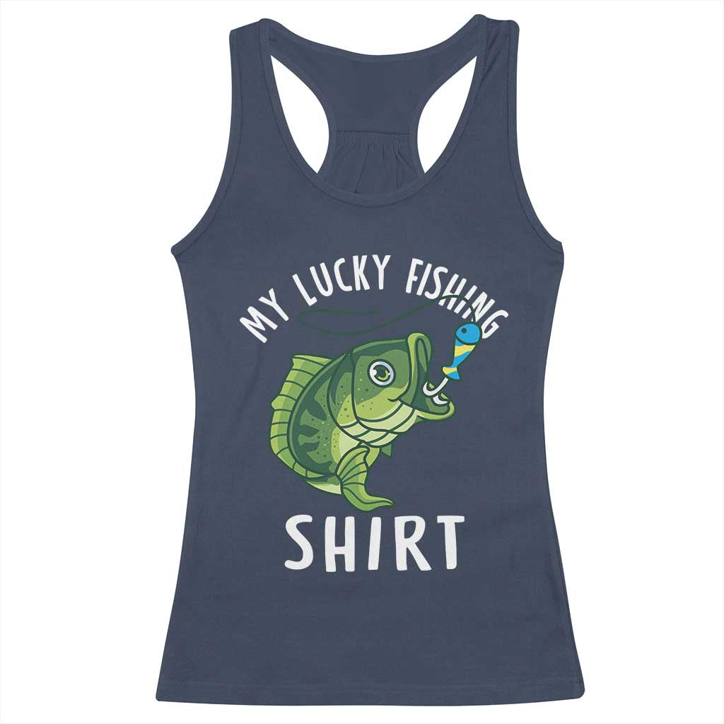 Lucky Fishing Racerback Tank Top Funny Fisherman Fish Lovers TS10 Navy Print Your Wear