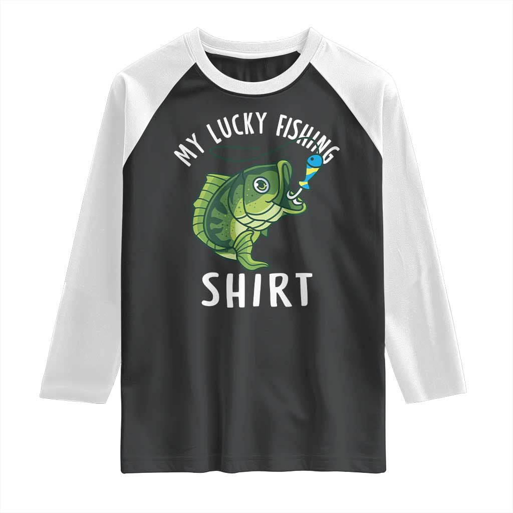 Lucky Fishing Raglan Shirt Funny Fisherman Fish Lovers TS10 Black White Print Your Wear