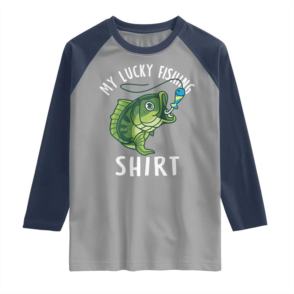 Lucky Fishing Raglan Shirt Funny Fisherman Fish Lovers TS10 Sport Gray Navy Print Your Wear