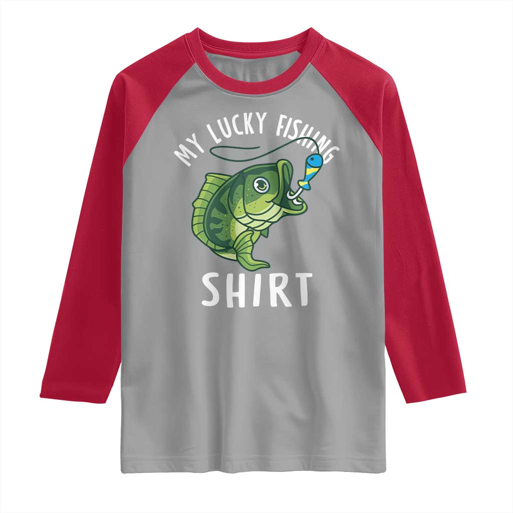 Lucky Fishing Raglan Shirt Funny Fisherman Fish Lovers TS10 Sport Gray Red Print Your Wear