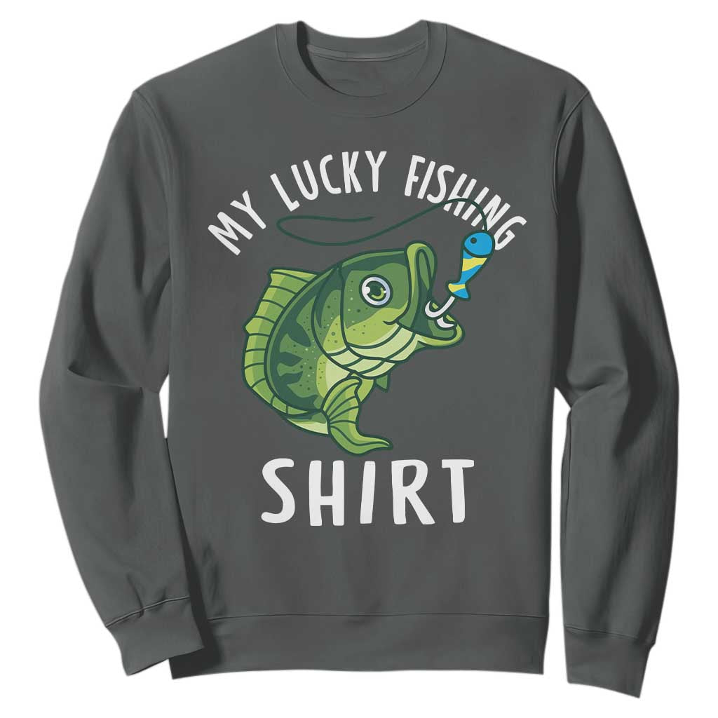 Lucky Fishing Sweatshirt Funny Fisherman Fish Lovers TS10 Dark Heather Print Your Wear